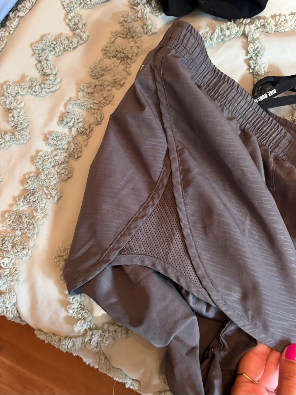 Nike Gray Athletic Shorts with Light Pink Swoosh